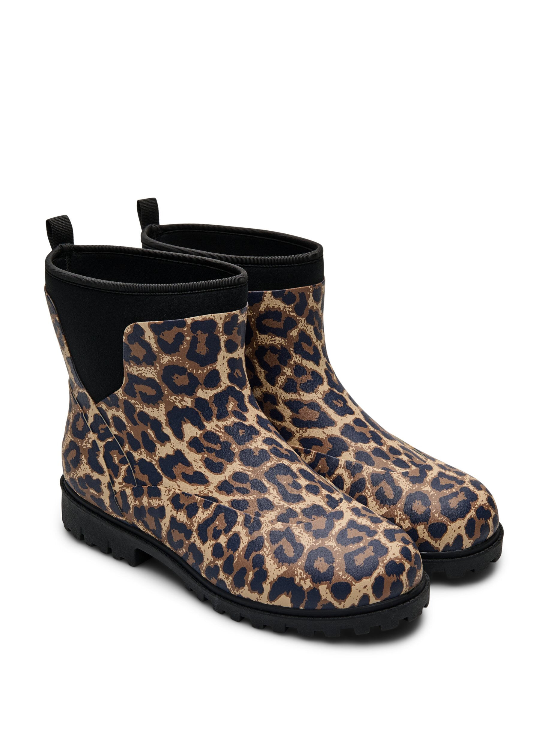 Zizzi Wide fit - Korte regenlaarzen met elastische neopreen schacht, Leopard AOP, Packshot image number 1