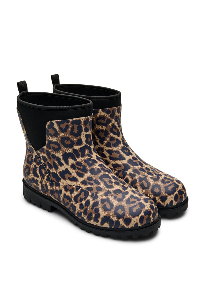 Wide fit - Korte regenlaarzen met elastische neopreen schacht, Leopard AOP, Packshot image number 1