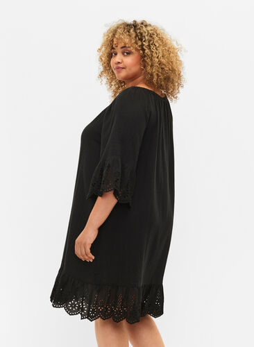 Katoenen jurk met anglaise borduurwerk, Black, Model image number 1