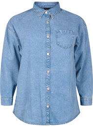 Soepelvallend denim overhemd met borstzak, Light blue denim