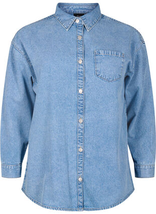 Soepelvallend denim overhemd met borstzak, Light blue denim, Packshot image number 0