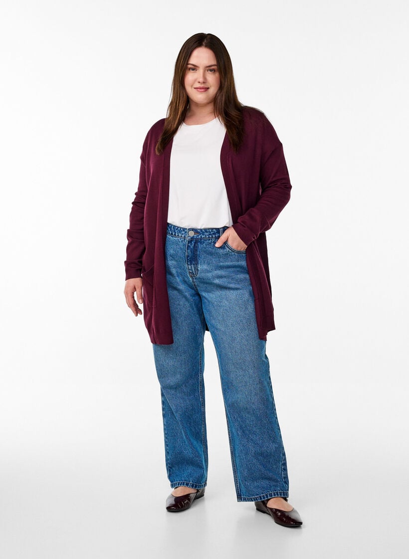 Lang gebreid vest van een viscose mix, Rood, Model image number 1