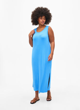 Mouwloze, geribde jurk van viscose, Marina, Model image number 0