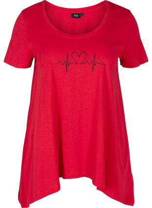 Katoenen t-shirt met korte mouwen en a-lijn, Lipstick Red HEART, Packshot image number 0