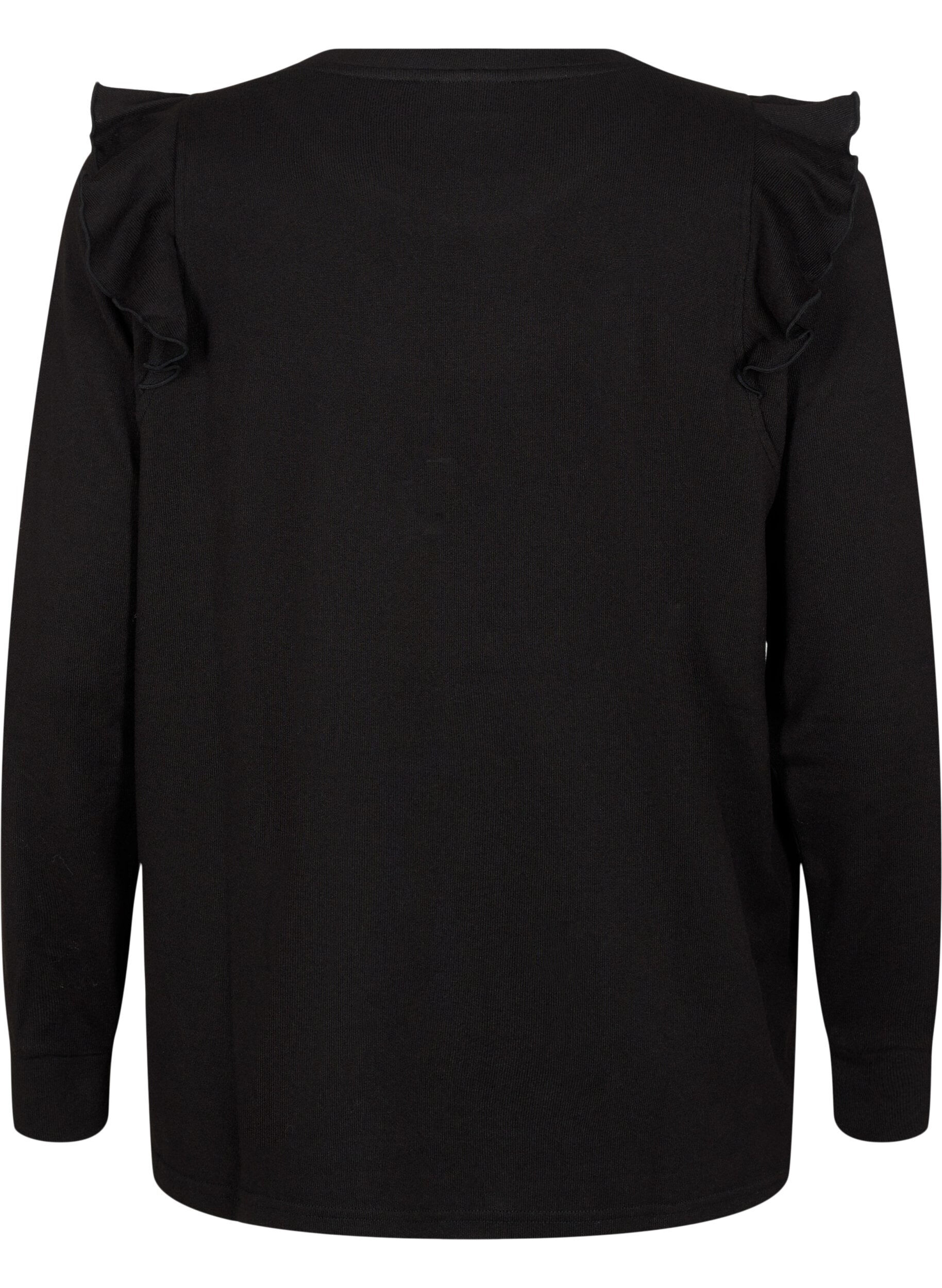 Zizzi  Blouse met lange mouwen en ruches, Black, Packshot image number 1