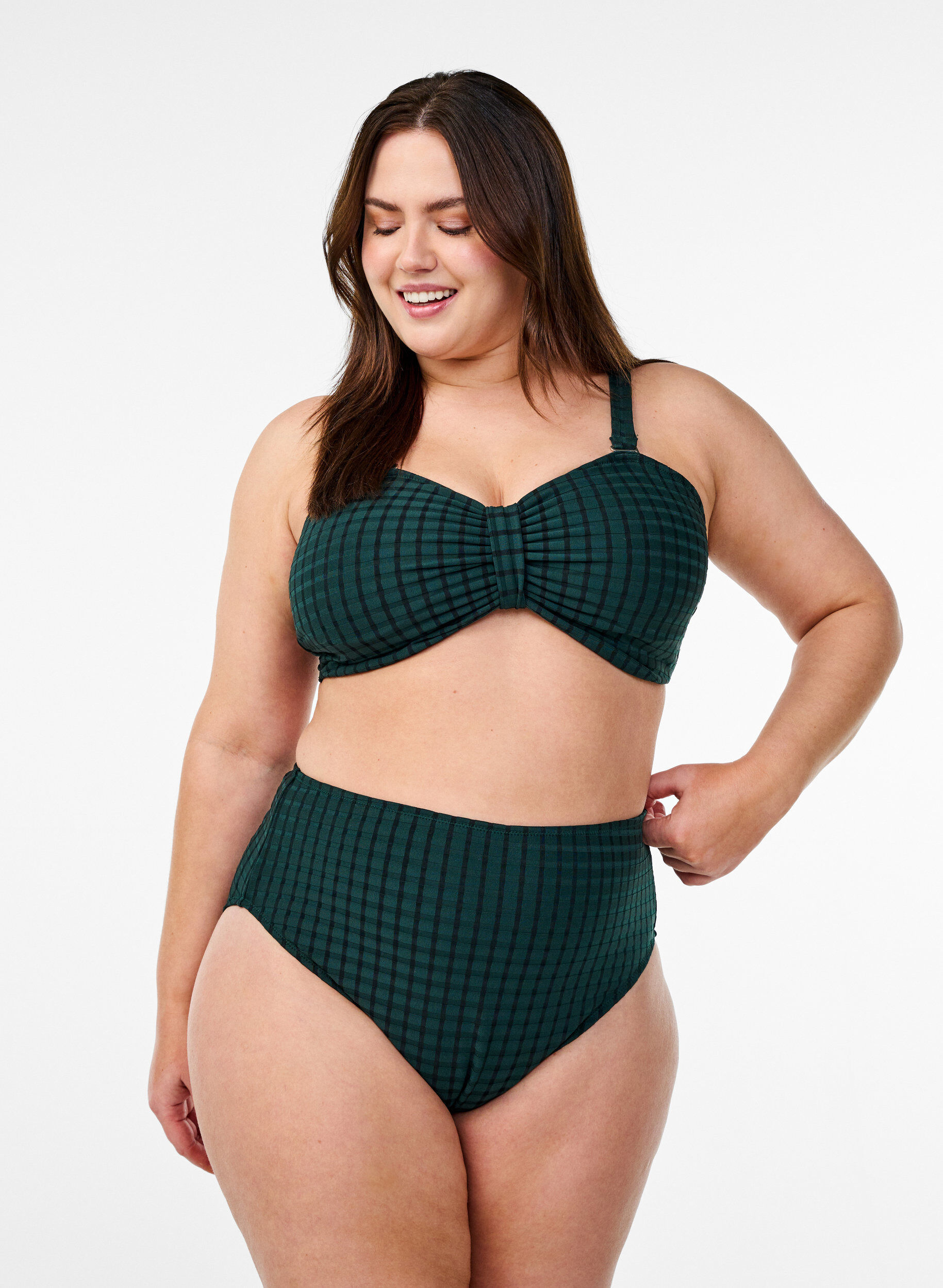 Zizzi Geruite bikinibovenstuk met afneembare bandjes, Groen, Model image number 1