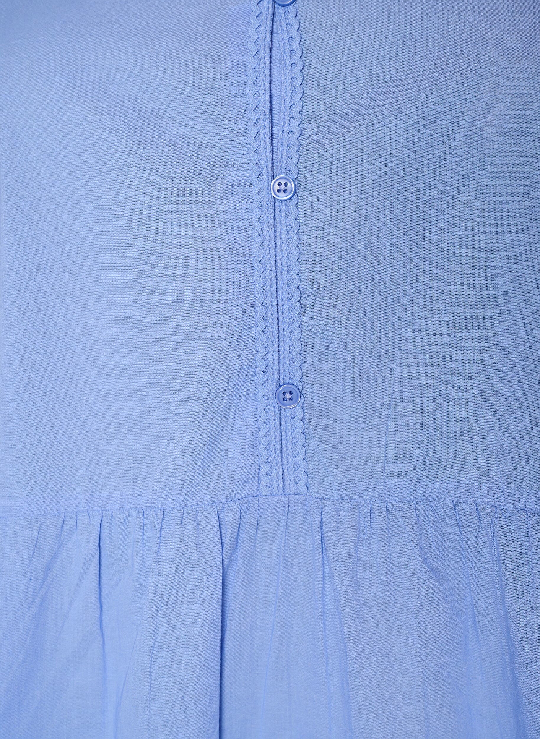 ZizziKatoenen tuniek met V-hals en crochet detail, Blauw, Packshot image number 2