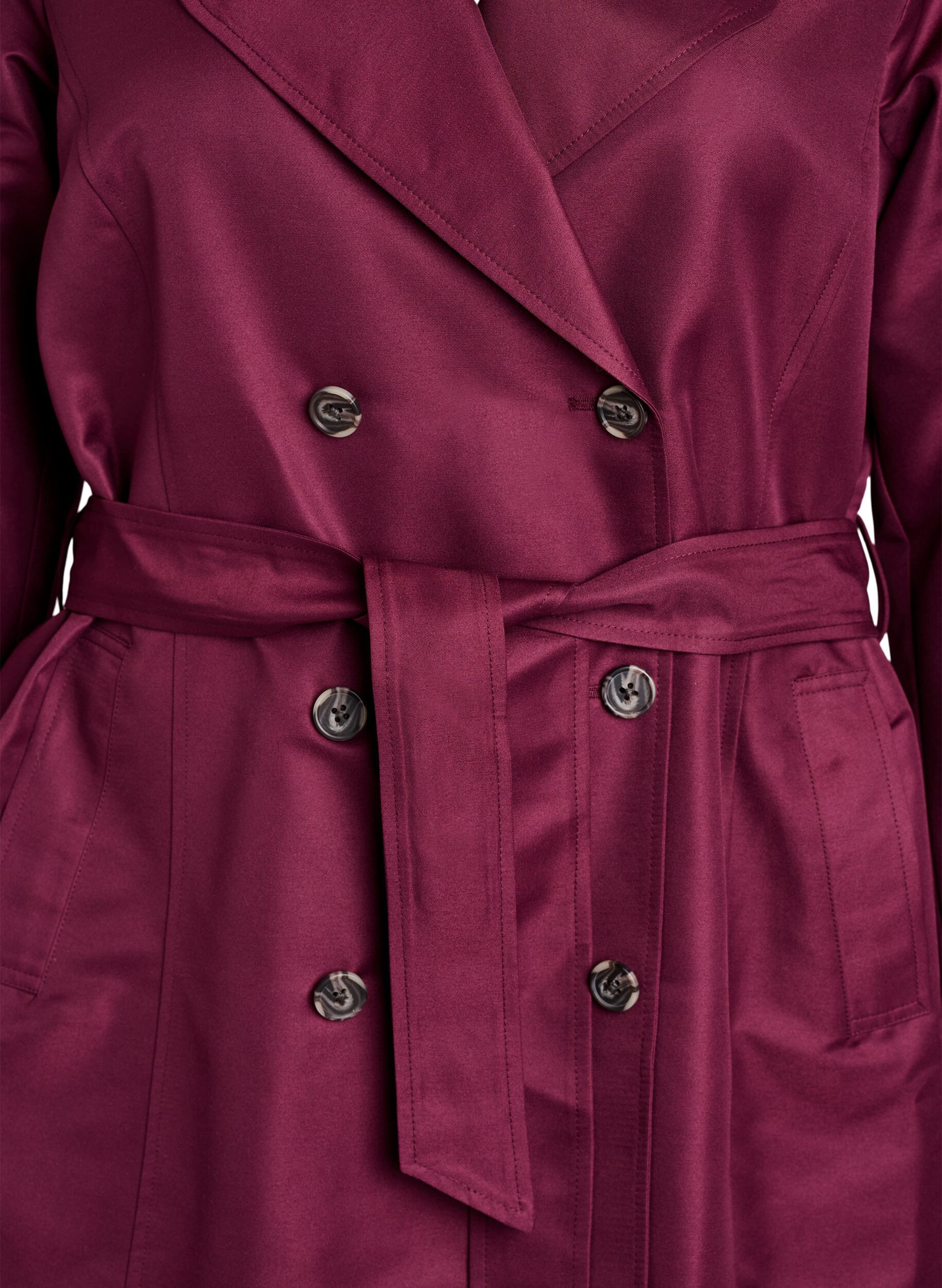 Zizzi Korte trenchcoat met riem, Donker Bordeaux, Packshot image number 2