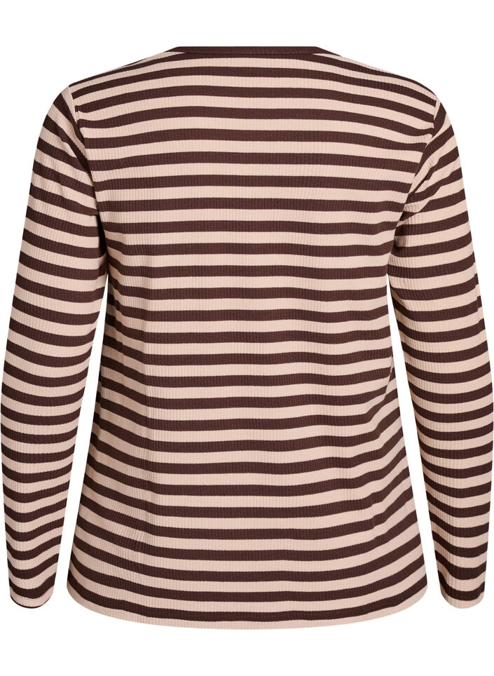 Gestreepte blouse met lange mouwen, Bruin, Packshot image number 1