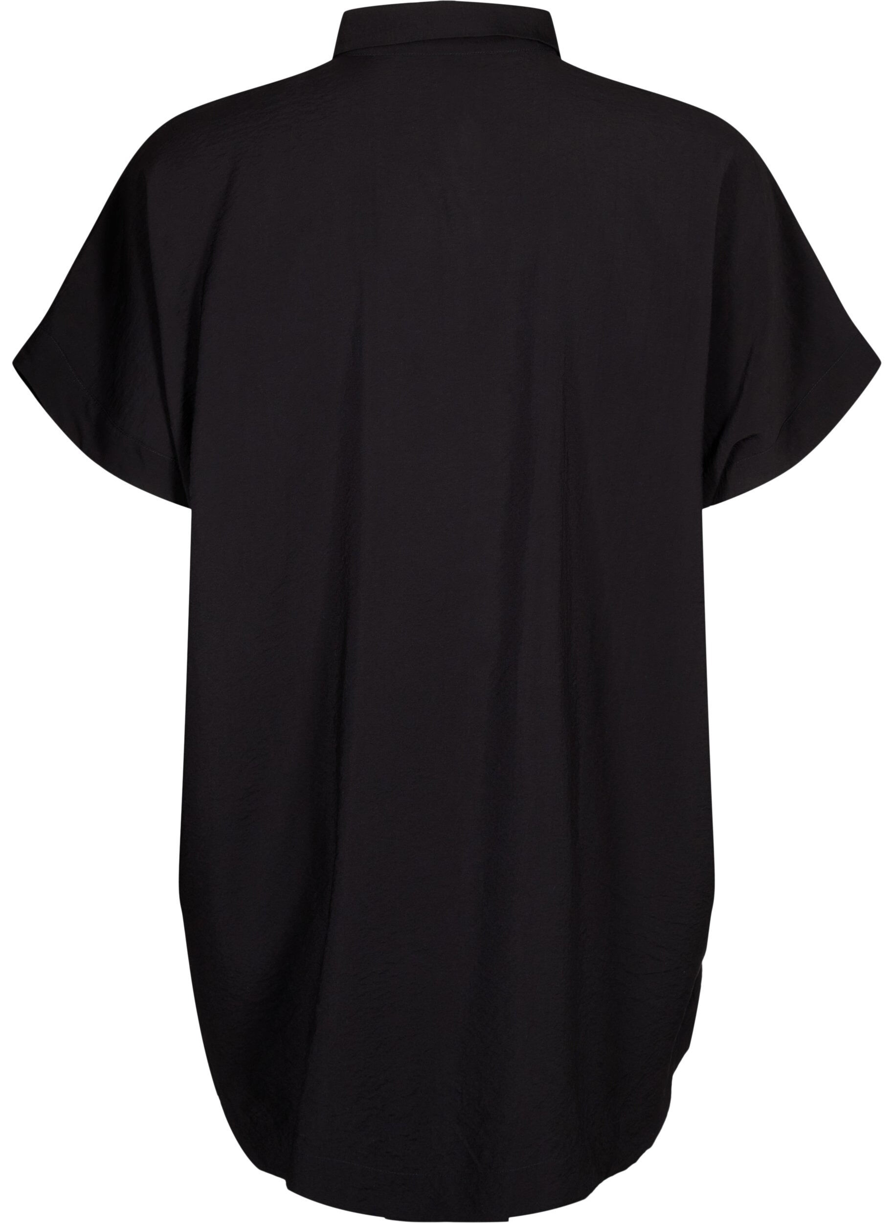 Zizzi Lang shirt van viscose met korte mouwen, Black, Packshot image number 1