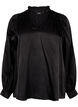 Blouse met lange mouwen, ruches en V-hals, Black, Packshot image number 0