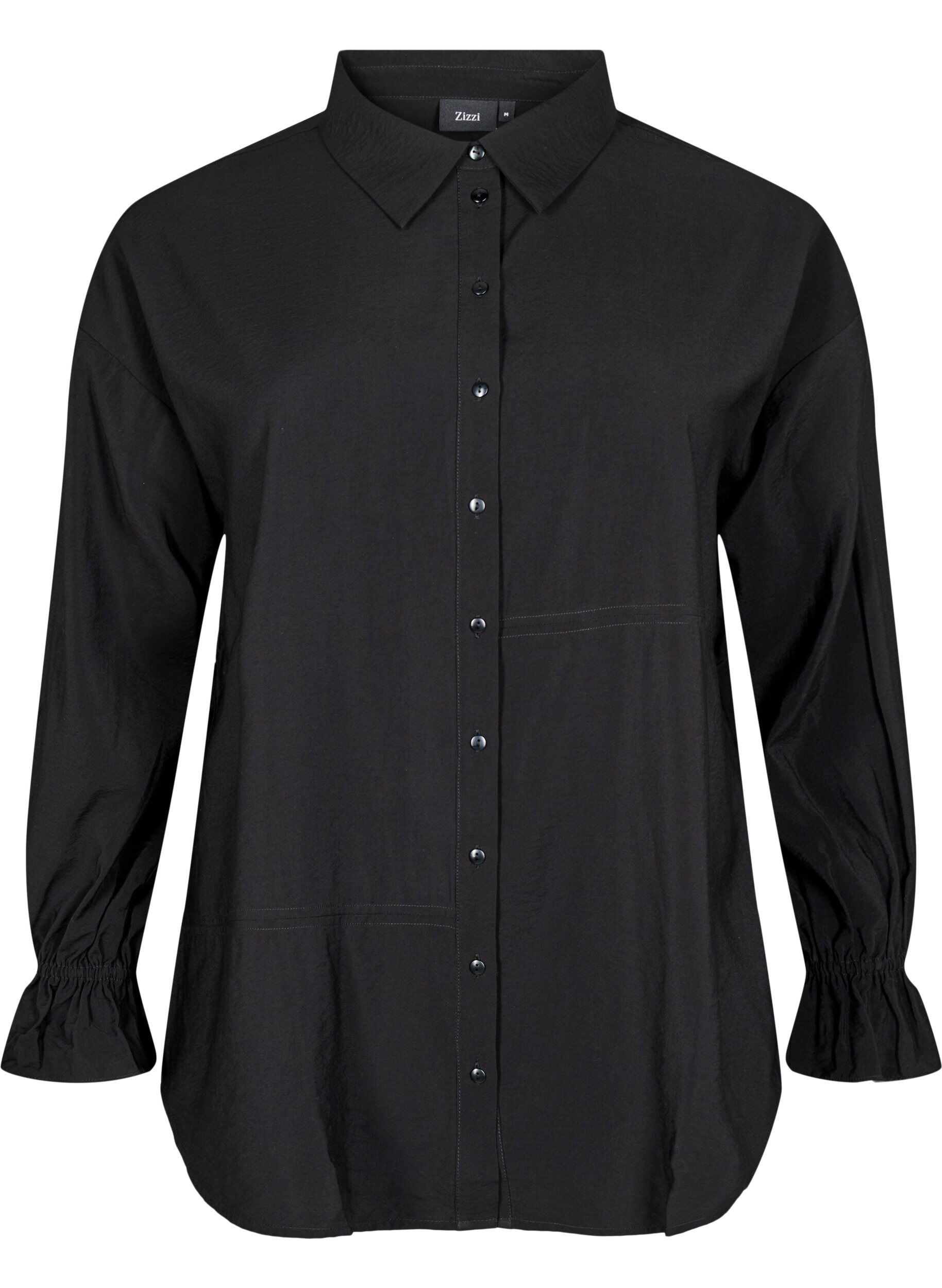 Zizzi Shirt met lange mouwen en ruchesdetails, Zwart, Packshot image number 0