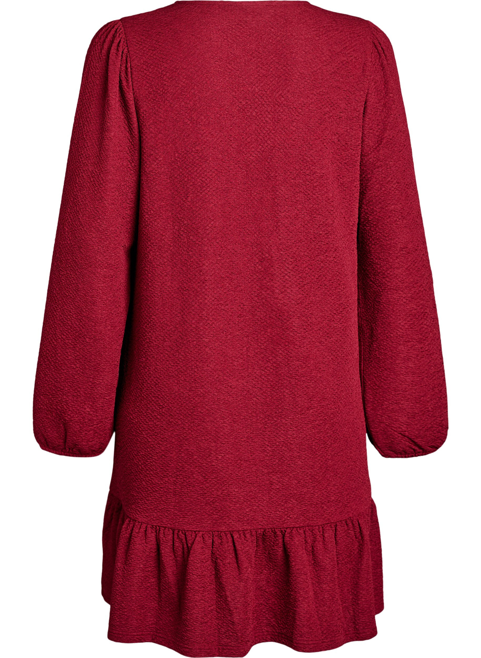 Zizzi Korte jurk met een ruffle zoom en structuur, Donker Bordeaux, Packshot image number 1