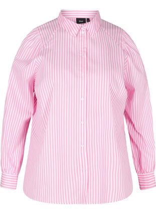 Gestreepte blouse in katoen, White/ Pink Stripe, Packshot image number 0