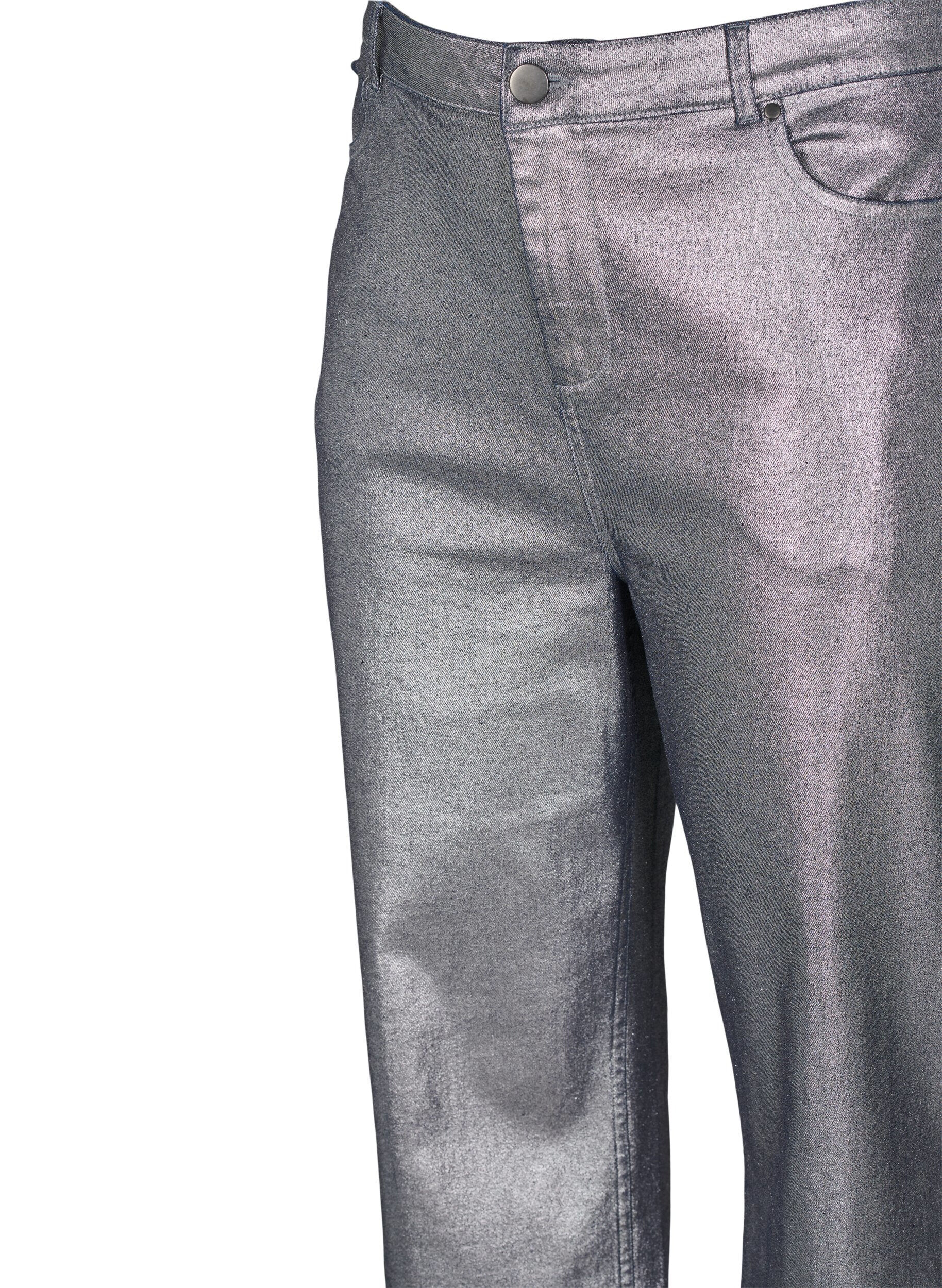 Zizzi Zilverkleurige jeans met hoge taille, Gun Silver , Packshot image number 2