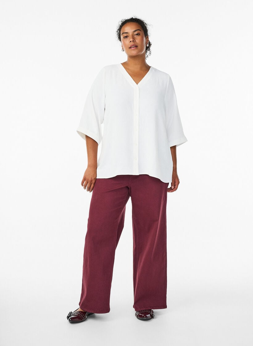 FLASH &ndash; Shirtblouse met V-hals en 3/4 mouwen, Vanille, Model image number 1