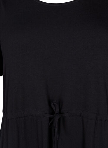 Katoenen midi-jurk met korte mouwen, Black Solid, Packshot image number 2
