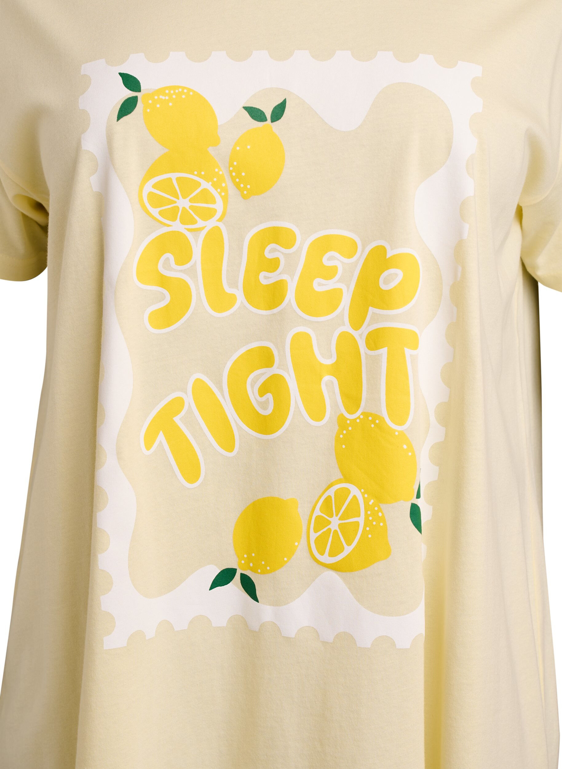 Zizzi Lang nachthemd-T-shirt in biologisch katoen met print, Geel, Packshot image number 2