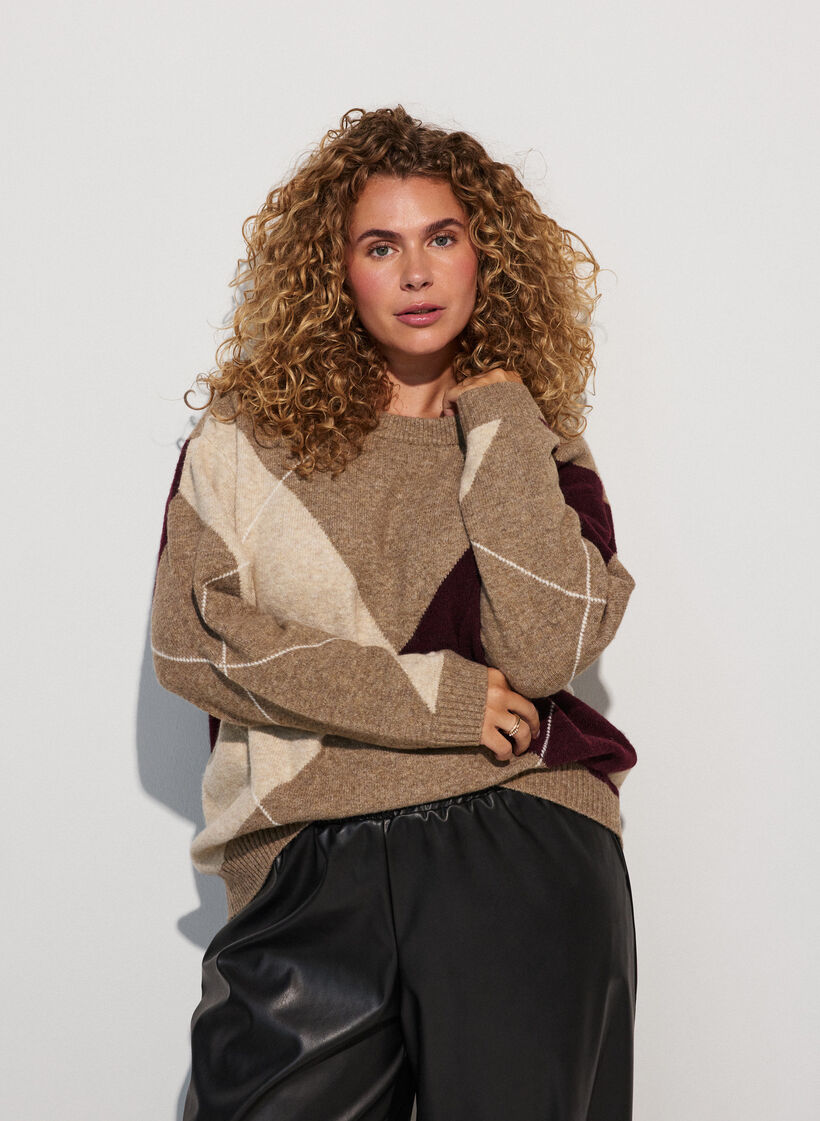 Breigoed met harlekijnpatroon, Bruin, Model image number 0