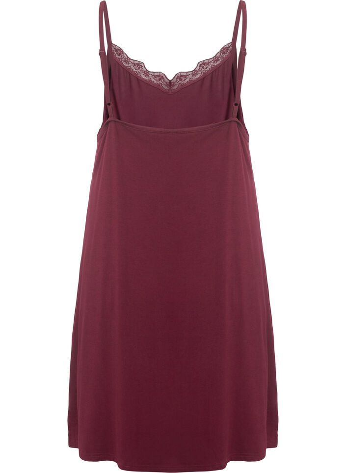 Pyjama jurk met kanten rand in viscose, Rood, Packshot image number 1