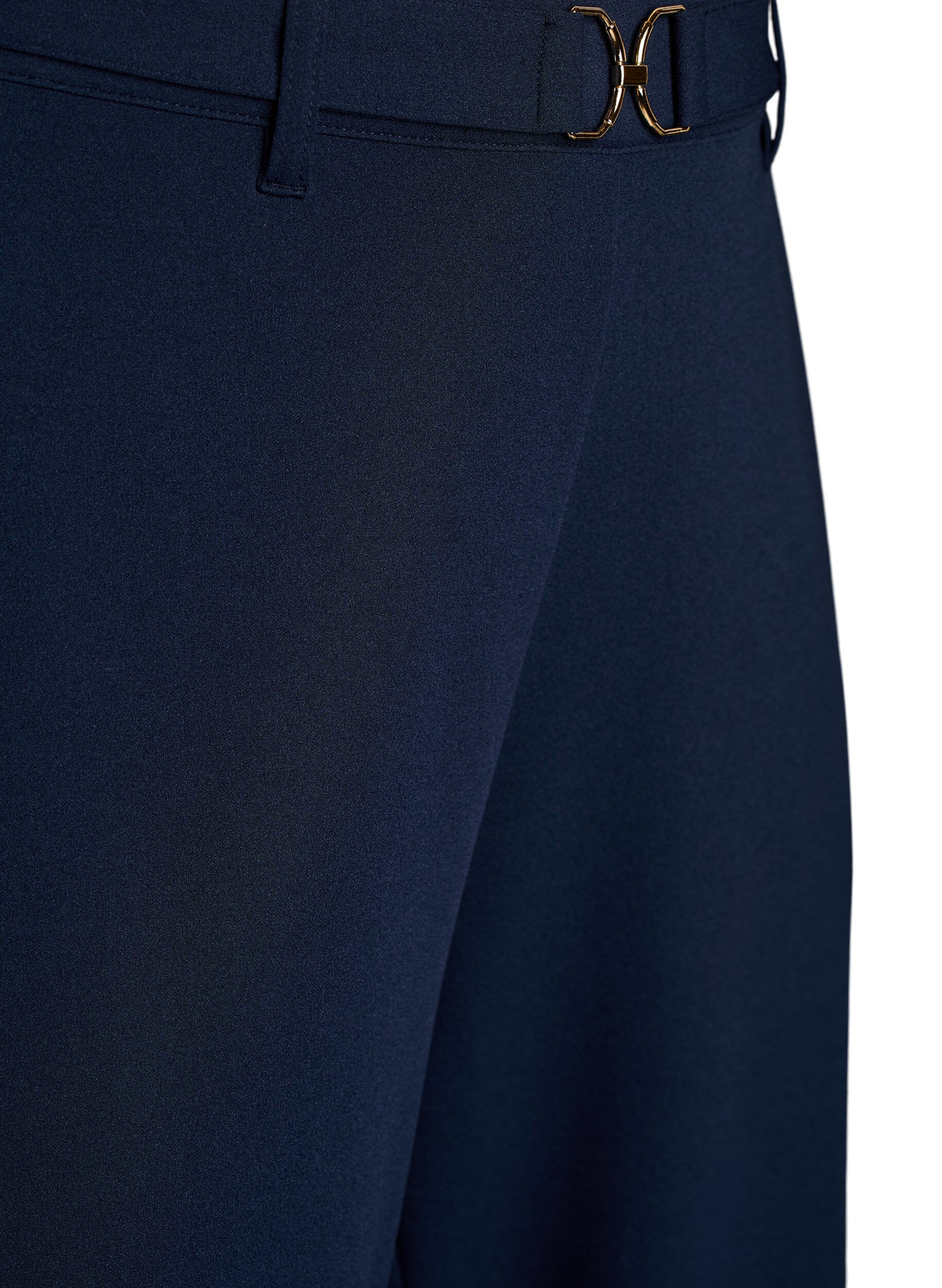 Zizzi High-waisted broek met riemdetail en gouden gesp, Blauw, Packshot image number 2