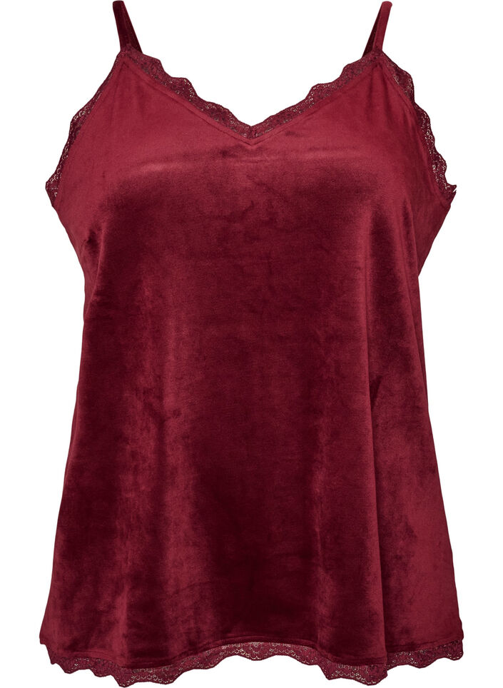 Velour top met kanten rand, Rood, Packshot image number 0