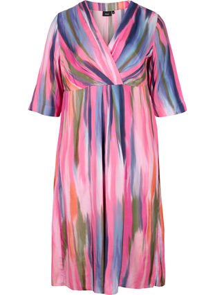 Midi-jurk met print en 3/4 mouwen, Pink AOP, Packshot image number 0