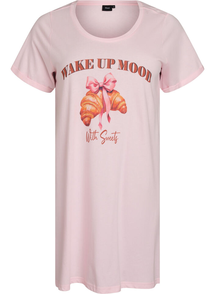 Nachtjapon met korte mouwen van biologisch katoen, Roze, Packshot image number 0