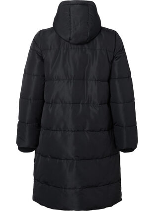 Gewatteerde jas met zakken en capuchon, Black, Packshot image number 1