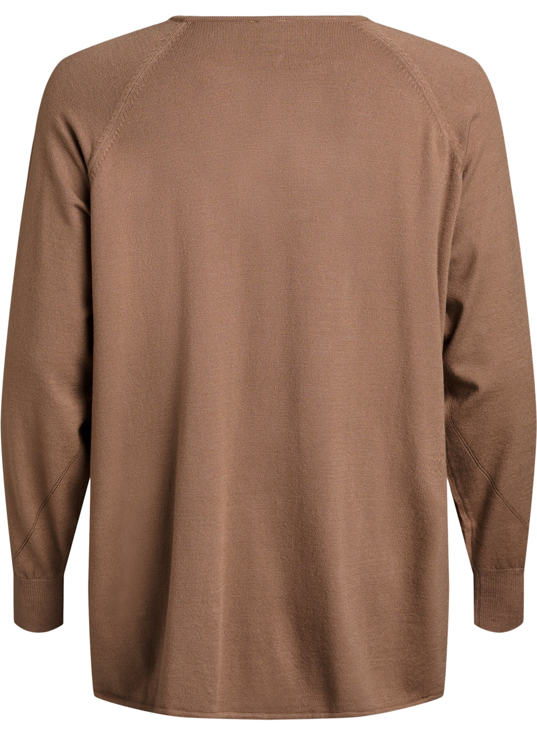 Zizzi Gebreide blouse met ronde hals en gebreid patroon, Bruin, Packshot image number 1