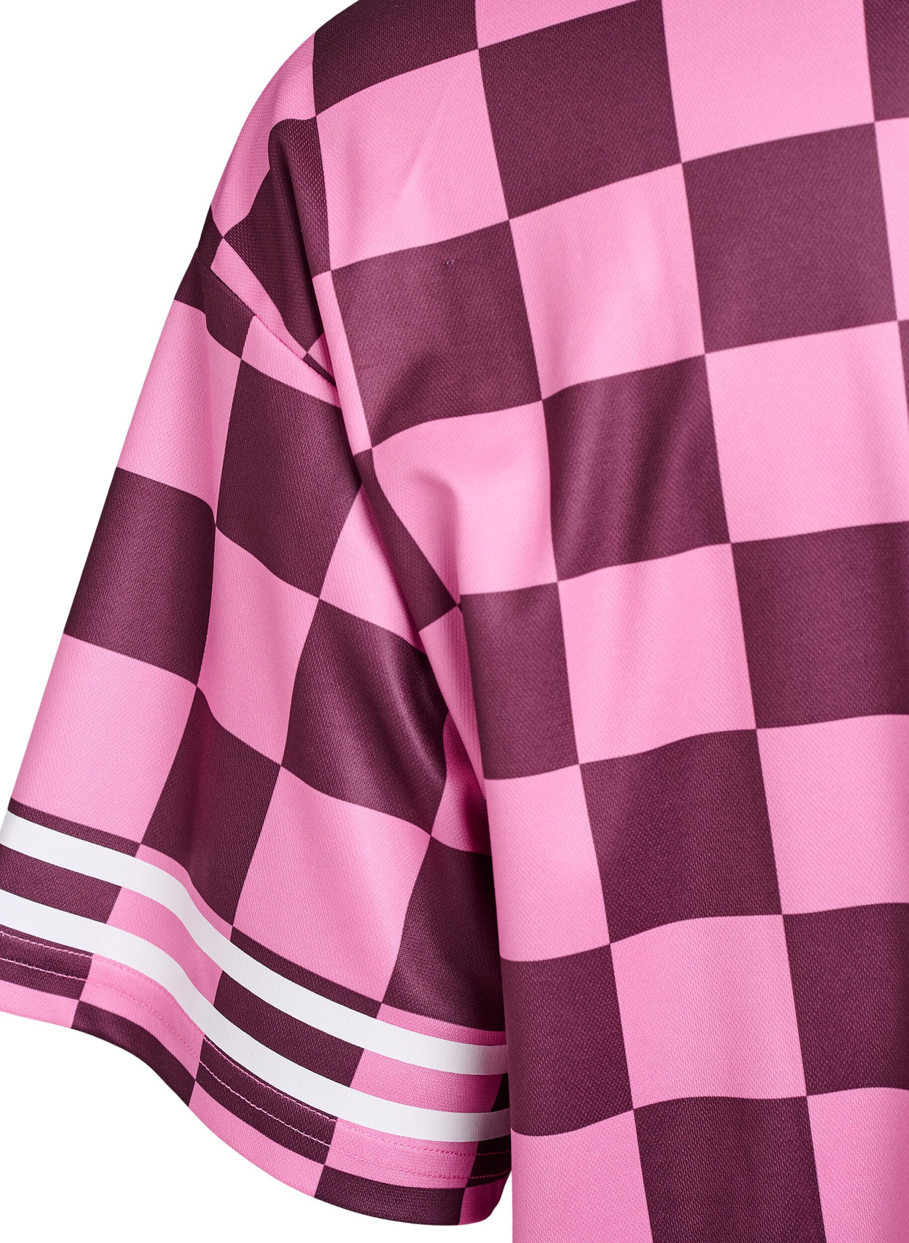 Zizzi Sporty T-shirt met ruiten en tekstprint, Rood, Packshot image number 3