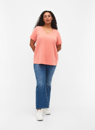 T-shirt met korte mouwen en v-hals, Bright Coral, Model image number 2