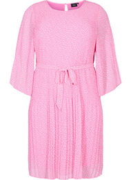 Geplooide jurk met strikceintuur, Pink Ditzy Flower