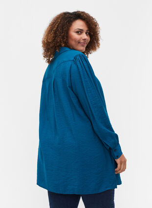Lange blouse in effen kleur en viscosemix, Moroccan Blue, Model image number 1
