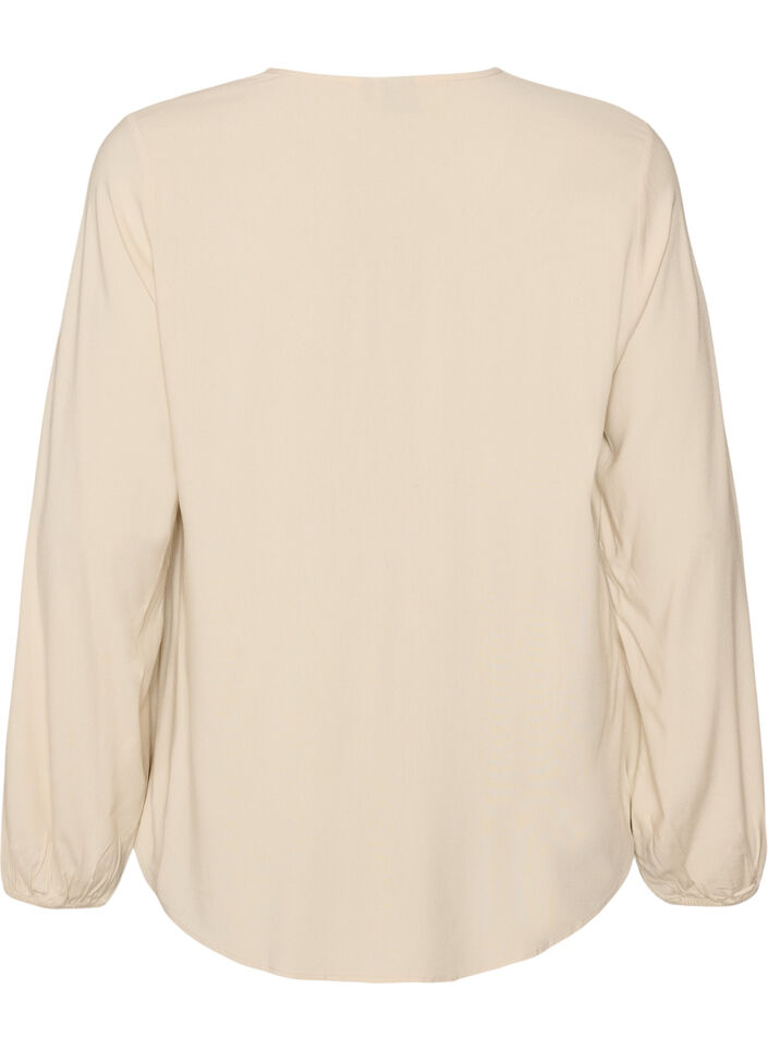 Viscose blouse met V-hals en afgeronde zoom, Beige, Packshot image number 1