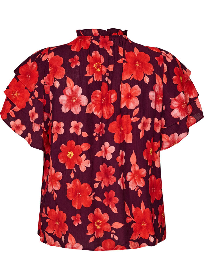 Floral viscose blouse met ruches mouwen, Paars, Packshot image number 1