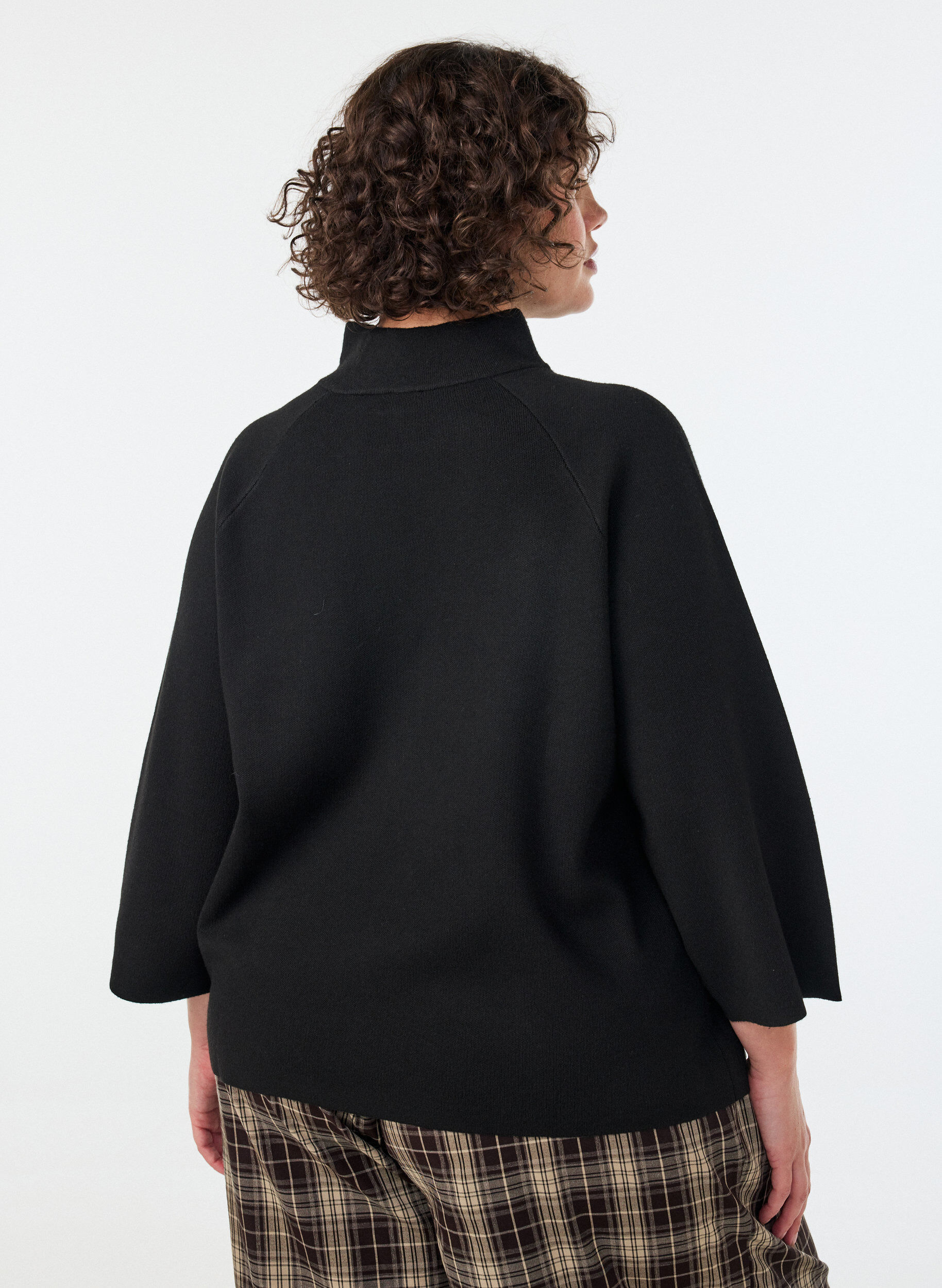 ZizziGebreide blouse van een viscosemix met col, Zwart, Model image number 2
