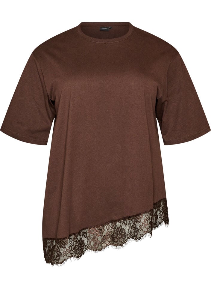 T-shirt met asymmetrische kanten zoom, Bruin, Packshot image number 0