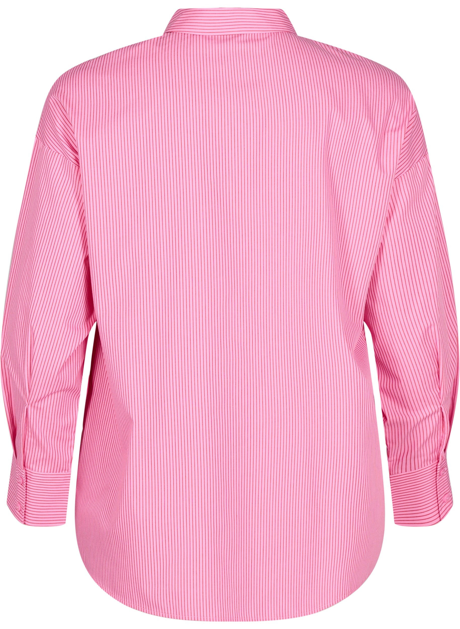 Zizzi Losse shirt met lange mouwen en strepen, Roze, Packshot image number 1