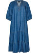Denim maxi-jurk met gerimpelde lagen, Blauw, Packshot image number 0