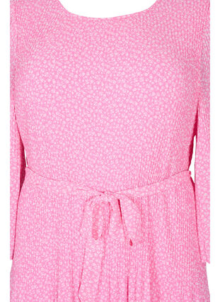Geplooide jurk met strikceintuur, Pink Ditzy Flower, Packshot image number 2