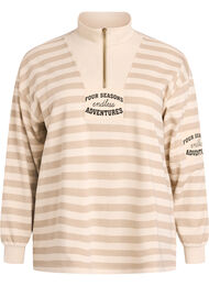 Gestreept sweatshirt met hoge col en ritssluiting, Beige