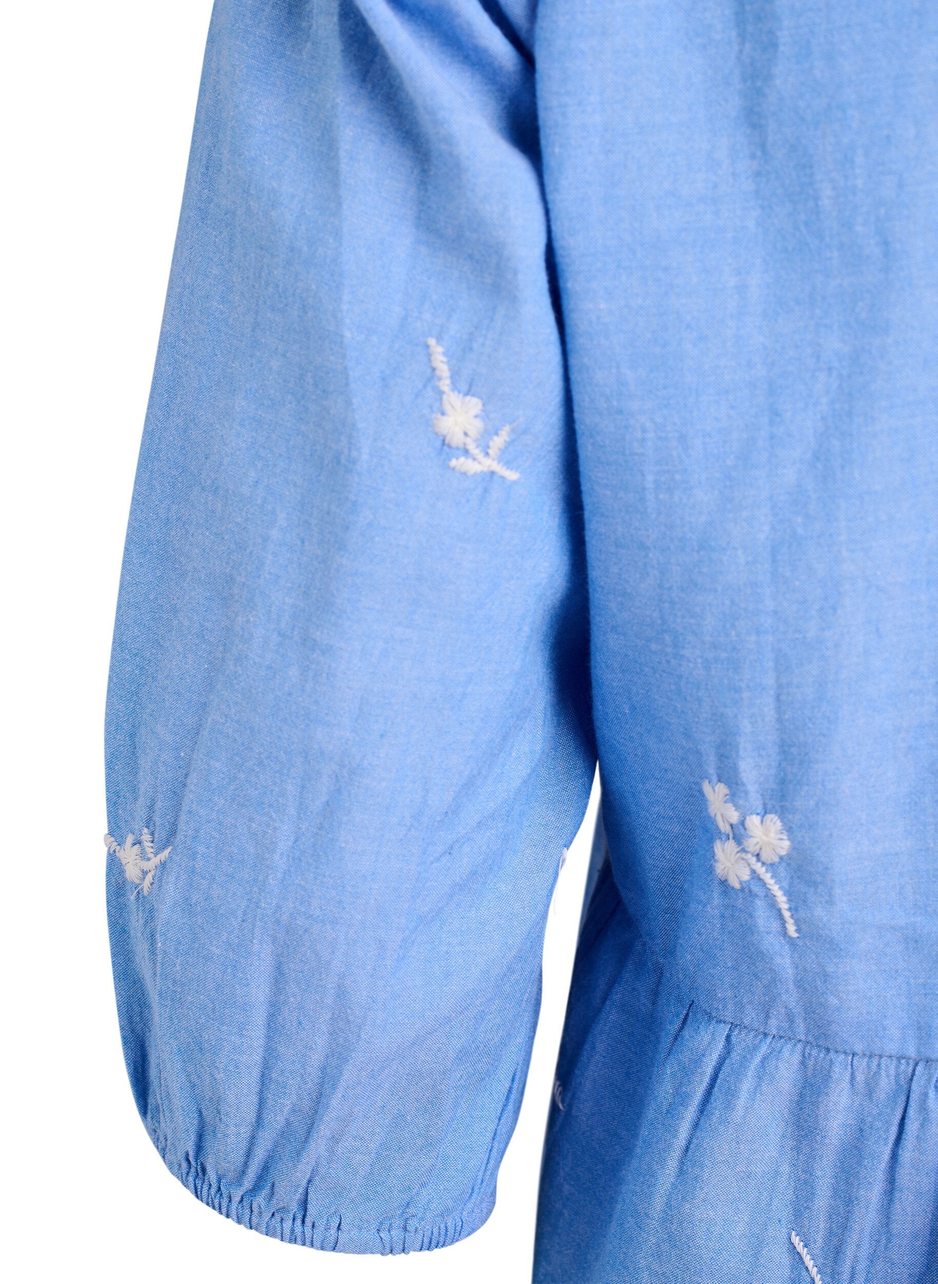 ZizziKatoenen blouse met geborduurde bloemen en knoopsluiting, Blauw, Packshot image number 3