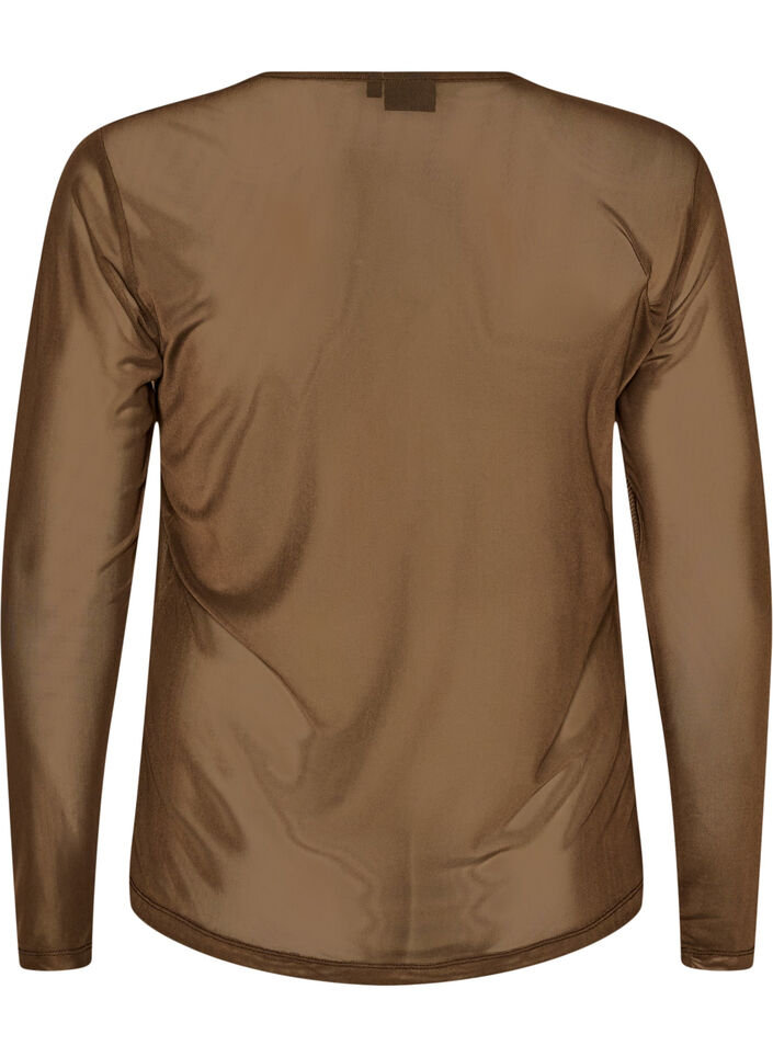 Mesh blouse met lange mouwen, Bruin, Packshot image number 1