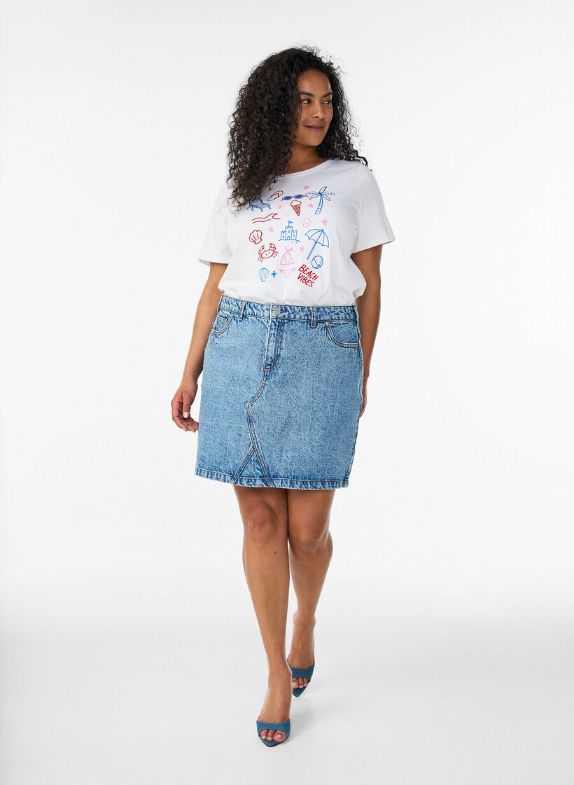 Dit T-shirt van biologisch katoen met strandprint, Wit, Model image number 1