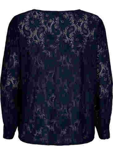 Kanten blouse met franje, Navy, Packshot image number 1
