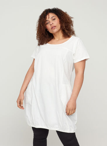 Katoenen jurk met korte mouwen, White, Model image number 0