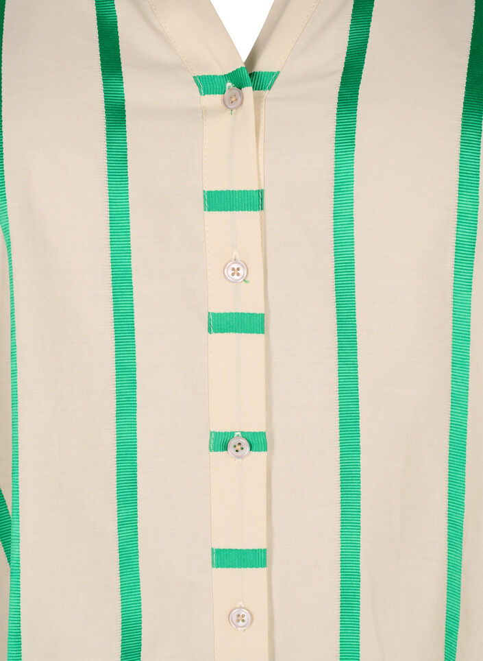 Katoenen overhemdblouse met strepen en kraag met ruches, Beige Green Stripe, Packshot image number 2