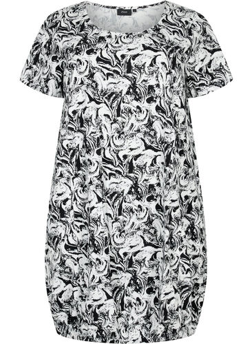Katoenen jurk met korte mouwen en print, Swirl AOP, Packshot image number 0