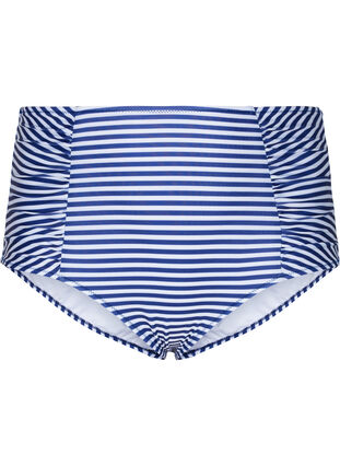 Gestreept bikinibroekje met hoge taille, Blue Striped, Packshot image number 0